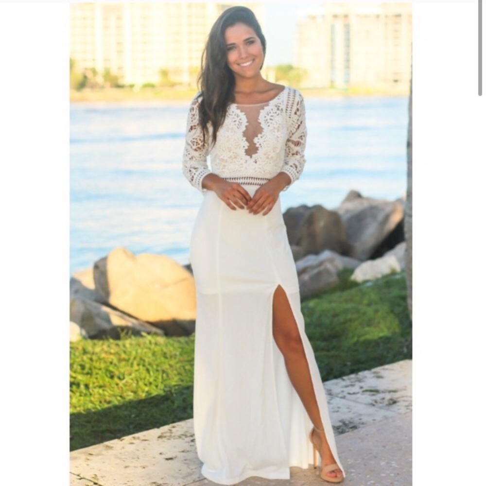 Ivory Crochet Top Maxi Dress